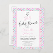 女のモダン子の幾何学模様の赤ちゃんシャワー インビテーションポストカード (正面/裏面)