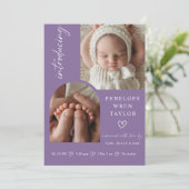 女のモダン子の誕生発表フォトコラージュカード 招待状 (スタンド正面)