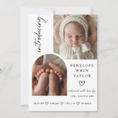 女のモダン子の誕生発表フォトコラージュカード 招待状 (正面)