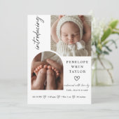 女のモダン子の誕生発表フォトコラージュカード 招待状 (スタンド正面)