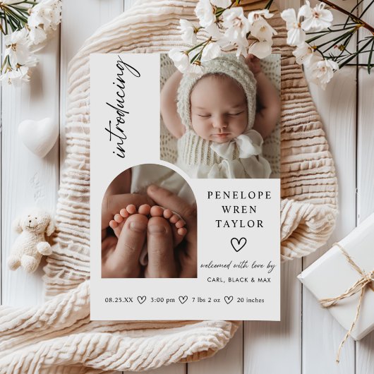 女のモダン子の誕生発表フォトコラージュカード 招待状