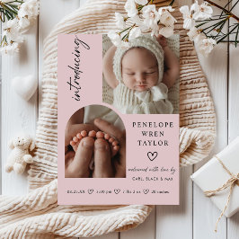 女のモダン子の誕生発表フォトコラージュカード 招待状