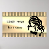 女のモダン子シルエットストライプ、髪、メイクアップ ポスター (正面)