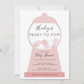 女のモダン子ピンクのガンボールマシン赤ちゃんシャワー 招待状 (正面)