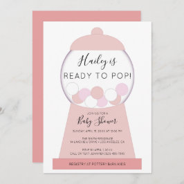 女のモダン子ピンクのガンボールマシン赤ちゃんシャワー 招待状