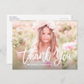 女のモダン子フォトスクリプト誕生日サンキューカード ポストカード (正面/裏面)