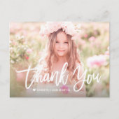 女のモダン子フォトスクリプト誕生日サンキューカード ポストカード (正面)