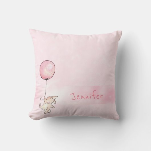 女のモノグラムの子ピンクかわいいベビーウサギ クッション (正面)