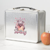 女のモー子の女の子の女の子らしハートwかわいいトウ メタルランチボックス (インサイチュ)