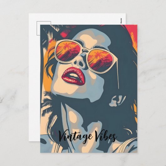 女のレトロスタイル シーズンポストカード (正面/裏面)