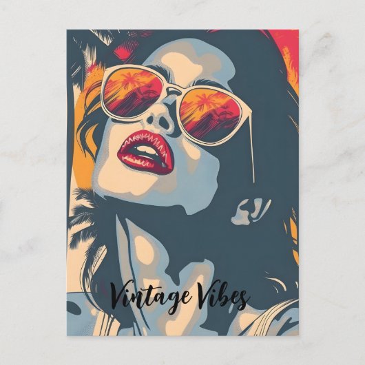 女のレトロスタイル シーズンポストカード (正面)