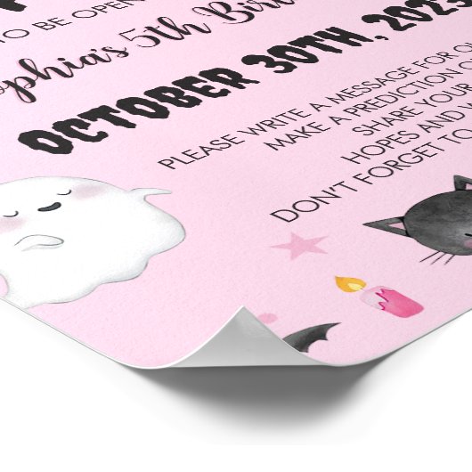 女の不気味子ハロウィーンかわいい幽霊タイムカプセルサイン ポスター (角)