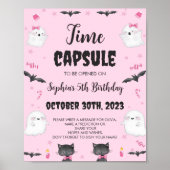 女の不気味子ハロウィーンかわいい幽霊タイムカプセルサイン ポスター (正面)