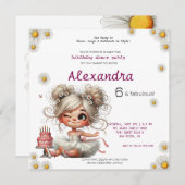 女の予測できな子バレリーナ誕生日の招待状 (正面/裏面)