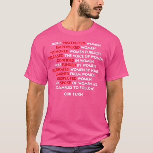 女の保護人に力を与えたイエス様がウォームを称えた Tシャツ (正面)