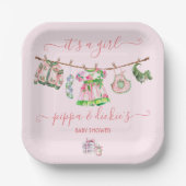 女の名門私立校風の子の物干し用ベビーシャワー ペーパープレート (正面)