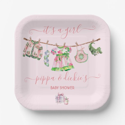 女の名門私立校風の子の物干し用ベビーシャワー ペーパープレート (正面)