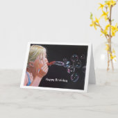 女の吹子の泡：オリジナルカラー鉛筆アート カード (黄色い花)