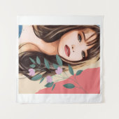 女の女性の女性のかわいらし顔、ポートレートアートT タペストリー (正面(横))