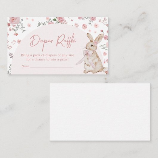 女の子いくつかのバニー赤ちゃんシャワーおむつラッフル エンクロージャーカード (正面/裏面)