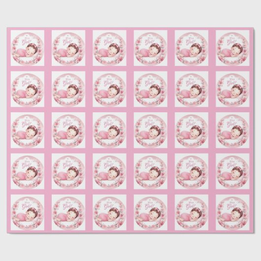 女の子おめでとうベビーお知らせ  ラッピングペーパー (フラット)