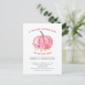 女の子おもしろいパンプンピンクパンプキンベビーガールシャワー ポストカード (スタンド正面)