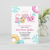 女の子おもしろい夏の熱帯プール赤ちゃんシャワー 招待状 (スタンド正面)