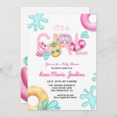 女の子おもしろい夏の熱帯プール赤ちゃんシャワー 招待状 (正面/裏面)