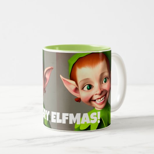 女の子おもしろい小妖精や小人メリークリスマスマグ ツートーンマグカップ (正面右)