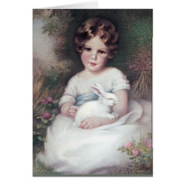 女の子およびウサギのヴィンテージの芸術