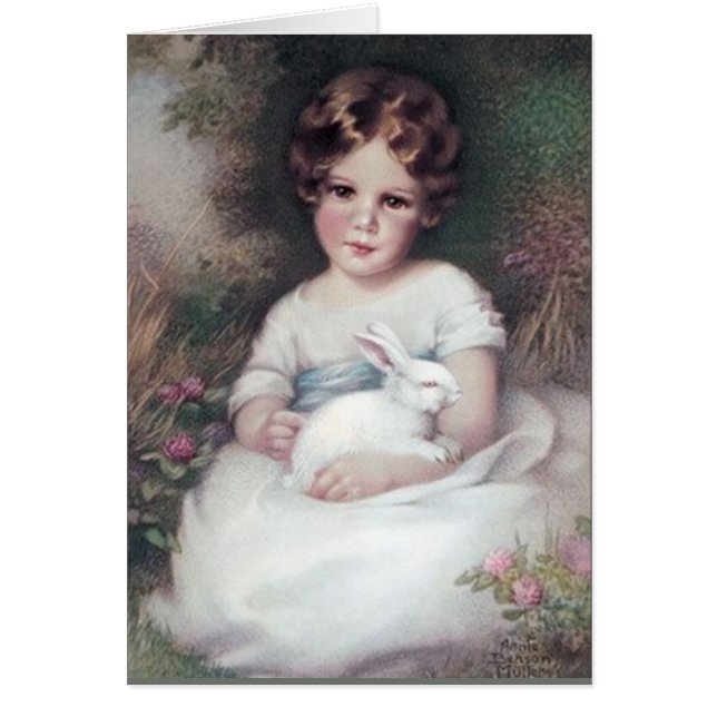 女の子およびウサギのヴィンテージの芸術 (正面)