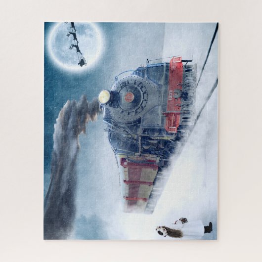 女の子およびサンタが付いている真夜中のクリスマスの列車 ジグソーパズル (縦)