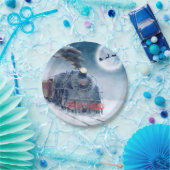 女の子およびサンタが付いている真夜中のクリスマスの列車 ペーパープレート (パーティー)