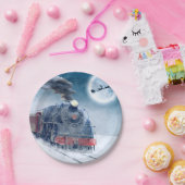 女の子およびサンタが付いている真夜中のクリスマスの列車 ペーパープレート (パーティー)