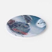 女の子およびサンタが付いている真夜中のクリスマスの列車 ペーパープレート (アングル)