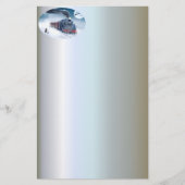 女の子およびサンタが付いている真夜中のクリスマスの列車 便箋 (正面)