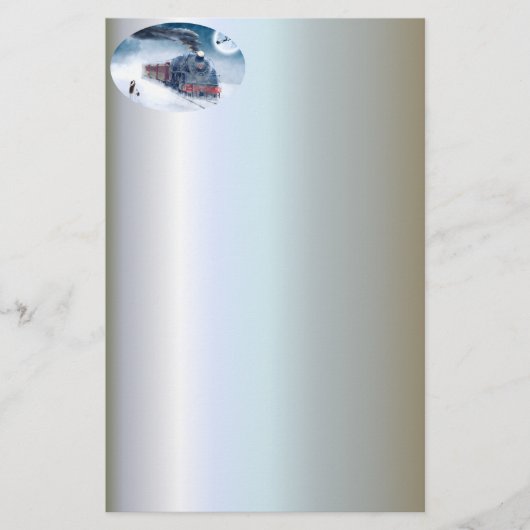 女の子およびサンタが付いている真夜中のクリスマスの列車 便箋 (正面)