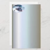 女の子およびサンタが付いている真夜中のクリスマスの列車 便箋 (正面/裏面)