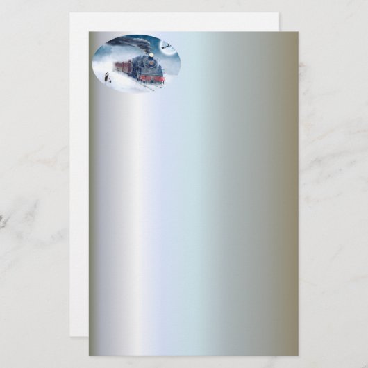 女の子およびサンタが付いている真夜中のクリスマスの列車 便箋 (正面/裏面)