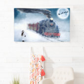 女の子およびサンタが付いている真夜中のクリスマスの列車 横断幕 (インサイチュ)