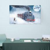 女の子およびサンタが付いている真夜中のクリスマスの列車 横断幕 (トレードショー)