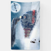 女の子およびサンタが付いている真夜中のクリスマスの列車 横断幕 (縦)