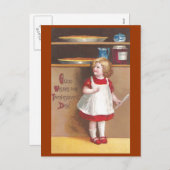 女の子およびパンプキンパイのヴィンテージの感謝祭 シーズンポストカード (正面/裏面)