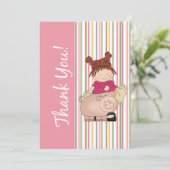 女の子およびブタの平らなサンキューカード サンキューカード (スタンド正面)