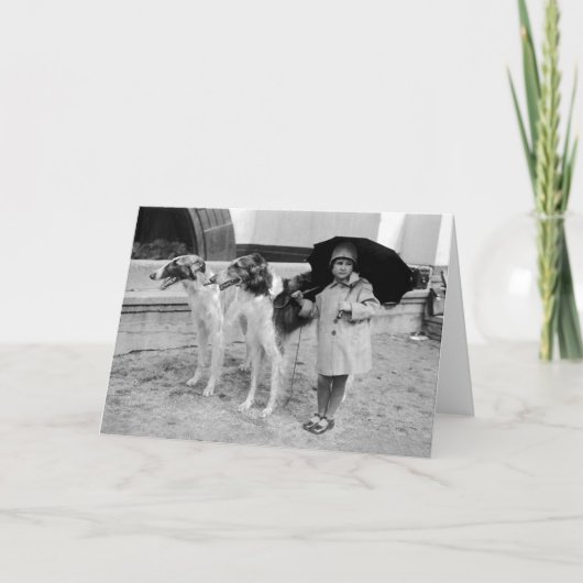 女の子およびボルゾイカード カード (正面)