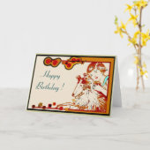 女の子および彼女のシェットランド・シープドッグのバースデー・カード カード (黄色い花)