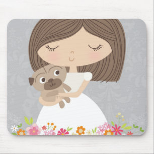 女の子および彼女のパグのmousepad マウスパッド