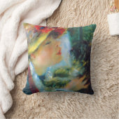 女の子および犬のルノアールの印象主義のファインアート クッション (ブランケット)