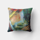 女の子および犬のルノアールの印象主義のファインアート クッション (裏面)