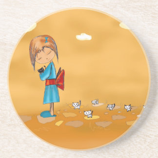 女の子および猫 コースター